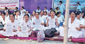 NHM workers in Assam continue protest in Guwahati, demand equal pay and job security