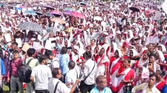 Thousands of Adivasis protest in Udalguri demanding rights, wages and ST status
