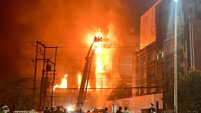 Massive midnight fire guts SOHUM Emporia in Guwahati, SBI offices badly damaged