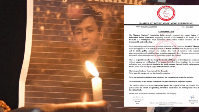Manipur Students’ Association condemns 'Manipuri' label in Anjel Chakma case, demands fair probe