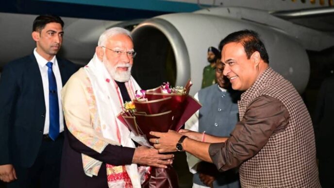 PM Modi arrives in Guwahati, begins two-day Assam tour